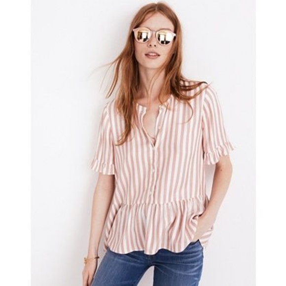 Madewell Tops - Madewell Studio Ruffle-Hem Top in Cecilia Stripe